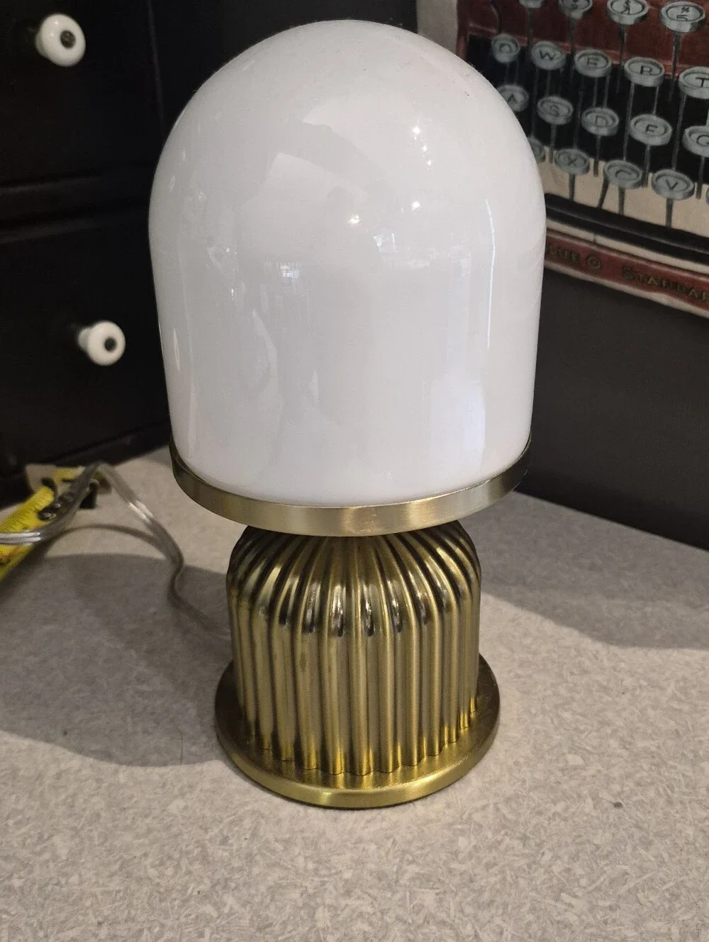 Brass Ribbed Table Lamp with White Glass Shade - Home Accents